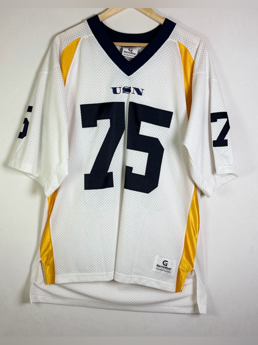 U.S. Navy Men’s Football Jersey #75 White Mesh Military Y2K Sports Jersey Sz L